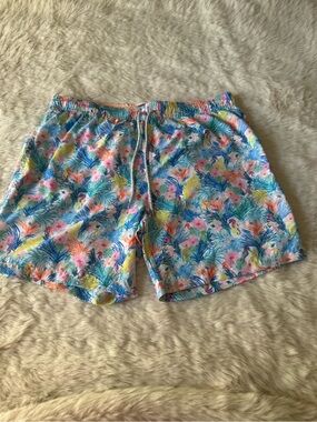 Michaels Bright Tropical Print Men's Swim Trunks - Blue, Pink, Yellow, Green